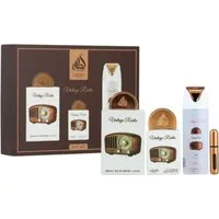 Lattafa Duft-Set Pride Vintage Radio EDP 100ml Geschenkset + Parfümzerstäuber (leer)