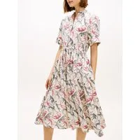 Tommy Hilfiger Sommerkleid ESS LINEN SHORT SLEEVE SHIRT DRESS in Midi-Länge, mit Taillen-Band zum Binden