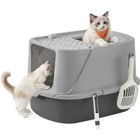 FEANDREA Katzentoilette Katzenklo groß XXL, für Katzen bis 15 kg, Katzentoilette mit Deckel, mit Schaufel und Bürste