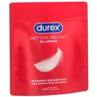 durex Kondome Gefühlsecht Classic Packung mit, 40 St., Transparent-Kondome, hauchzarte Markenkondome mit Easy-On™-Passform