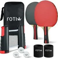 Dretaild Tischtennisschläger Fotix (Premium Deluxe Profi, 3 Bälle, 2 Schläger, 2 Handgelenkbandagen, 1 Einziehbares Netz, 1 Tasche), Premium Tischtennisschläger Set