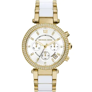 Michael Kors Parker MK6119 Damen Zwei-Farben Chronographuhr 39 mm Gold & Weiß