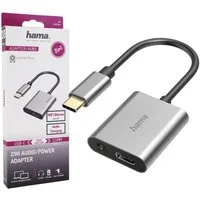 Hama 2in1 Audio-Adapter USB-C auf 3,5mm Klinke USB-Adapter USB-C zu 3,5-mm-Klinke, USB-C, AUX + Ladebuchse Strom für Handy Smartphone Tablet PC Notebook