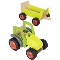 goki Spielzeug-Traktor, mit Anhänger, 2 teilig, aus Holz, für Kinder ab 3 Jahren