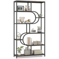 COSTWAY Bücherregal, 5-stöckiges Standregal geometrisch Metallrahmen 30x95x175cm