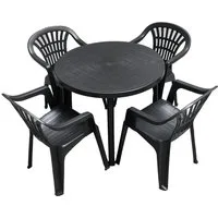 Progarden Garten-Essgruppe Gartenmöbel Kunststoff Rund Anthrazit 5 Tlg. Set, (Set, 5-tlg., Tisch + 4 Stapelstühle), UV-Beständig, Robust, Wetterfest, Made in Italy, Hochwertig