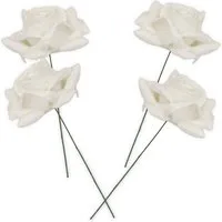 Kunstblume Wachsrosen mit Stiel als Kunstrosen Rosen-Blüten in weiß Rosen, matches21 HOME & HOBBY, Höhe 18 cm, 4 künstliche Wachs-Blüten Textil-Rosen Blumengestecke Deko-Rosen