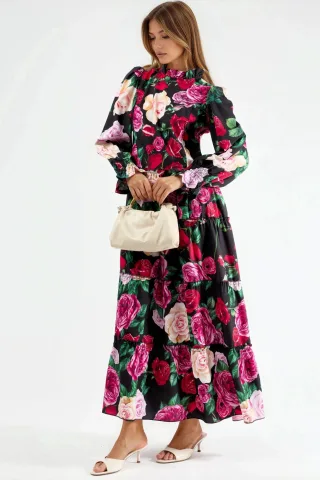 Blumenkleid mit Rundhalsausschnitt Maxi