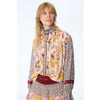 Himalaya Clothing Langarmbluse Bluse Damen aus seidiger Viskose mit floralen & geometrischen Motiven Viskose Bluse mit elegantem Stehkragen