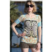 Passioni Kurzarmpullover mit stilvollem Leoparden- und Ziermuster