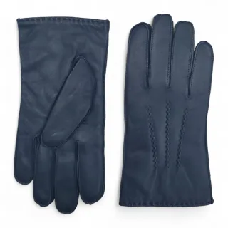 Herrenhandschuhe aus marineblauem italienischem Leder mit warmem Wollfutter, Winter-Ziernahtdesign, ideal zum Reiten, Autofahren und für Freizeit.