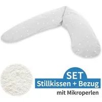 Theraline Stillkissen Dodo Mikroperlen-Füllung - Sternchen - Grau, Lagerungskissen Schwangerschaftskissen inkl. Bezug 170 cm