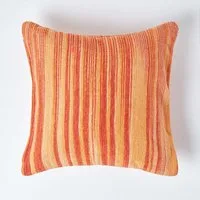 Homescapes Kissenhülle Gestreifter Chenille-Kissenbezug in Orange, 45 x 45 cm