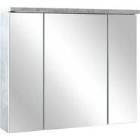 Badezimmerspiegelschrank POOL, B 80 cm, Betondekor grau, 3 Spiegeltüren, inkl. LED-Beleuchtung