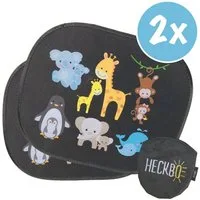 HECKBO Sonnenschutz 2x Auto Sonnenblende mit 8 Saugnäpfen - Baby Tiere mit Mama