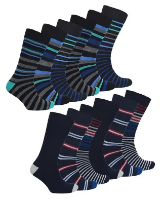12 Paar Multipack Herren Bambus Socken | Neuheit Multicolor gepolstert lustiges Design Crew Socken - sortiert