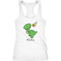 MoonWorks Tanktop Damen Tanktop Selfie-Shirt Dinosaurier Dino Selfie Asteroid Glitzer