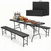 Sekey Bierzeltgarnitur Klappbar Bierzeltgarnitur 180cm Festzeltgarnitur Biertisch Set, 3-teilig, Tisch + 2 x Bierbank, Gartenmöbel Set