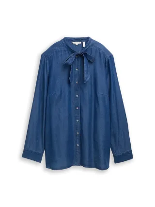 Tom Tailor - Plus Size - Bluse mit Schleifen-Detail blue denim dark wash - Gr. - 52
