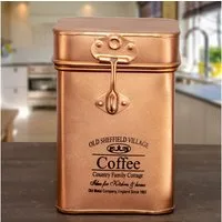 Antikas Wanddekoobjekt Eisendose für Kaffee, Kupfergold, Vorratsdose, Dekoration