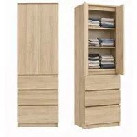 Home Collective Kleiderschrank Garderobenschrank Mehrzweckschrank Schrank platzsparend & vielseitig (50x40x180,5 cm (BxTxH), ideal für Schlafzimmer Flur & Arbeitszimmer) mit 2 Türig 3 Einlegeböden & 3 Schubladen in sonoma