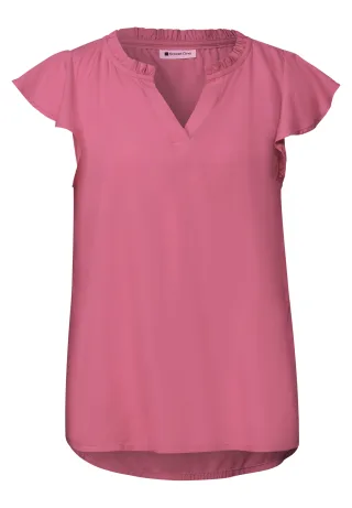 Street One - Blusenshirt mit Split Neck und Volant-Ärmeln blush berry - Gr. - 36