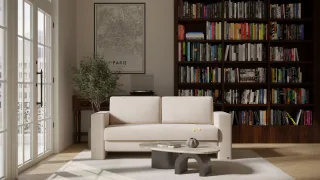 BRUNO Schlafsofa 160cm in Creme Ecru Beige | Kubus | stabiles Massivholz & Boxspringkomfort