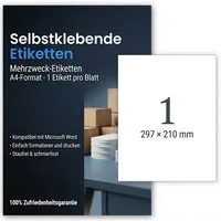 MORRENT Etiketten Etiketten Premium A4, weiß 210x297 mm Papier matt 100 blatt