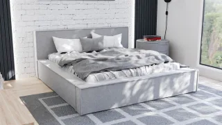 Polsterbett Doppelbett ALDANA 180x200cm Komplettset in Stoff Freya Hellgrau