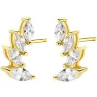 Hey Happiness Paar Ohrstecker Silber 925 mit Zirkonia, Gebogene Silber Damen Ohrringe Kristalle, Brautschmuck