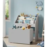 SONGMICS Spielzeugtruhe Bücherregal für Kinder, Kinderregal, mit Kippschutz, auf Rollen, 70cm Höhe