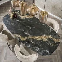 LEVEN Lifestyle Esstisch Esszimmertisch oval Tischplatte Keramik schwarz Fossil 180 x 90 cm, Keramikplatte in grauer Natursteinoptik mit weißen und goldenen Adern