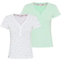 KangaROOS T-Shirt (Packung, 2-tlg., Doppelpack) mit Knopfleiste aus Pointelle
