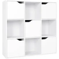 Homfa Bücherregal mit 5 Türen, Standregal, Regal Weiß aus Holz 90x29x90 cm