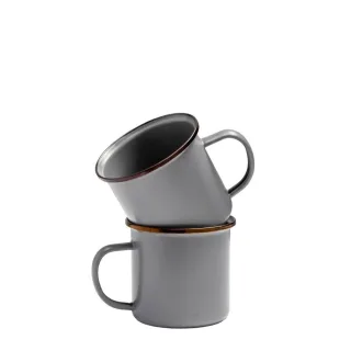 Henkelbecher Set 2-tlg. robust Metall slate grey 473ml | Barebones Emaille Becher im Vintage Look für Outdoor Camping Garten & mobile Küche Klassiker.
