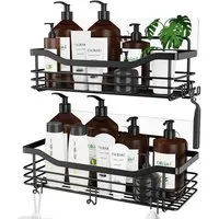 Refined Living Duschregal Duschablage ohne Bohren,Edelstahl Duschablage mit 5 Haken,2 Stück, Duschkörbe für Bad Küche Toilette,Duschregal,Badezimmer Regal Organizer,für Badezimmer, Schränke, Küchen 2-tlg., elbstklebender Duschkorb zur Aufbewahrung vo