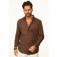 behype Langarmhemd aus Leinen im Regular-Fit Sommerhemd Herren Leinenhemd Freizeithemd mit Button-Down-Kragen
