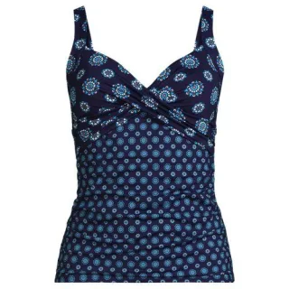 Tankinitop CHLORRESISTENT mit V-Ausschnitt Gemustert, Damen,  Blau, Nylon-Mischung, by Lands' End
