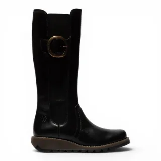 Fly London Damen Schwarze, kniehohe Lederstiefel – SOIF361
