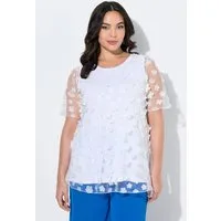 Ulla Popken T-Shirt T-Shirt Blüten-Applikation Rundhals Halbarm