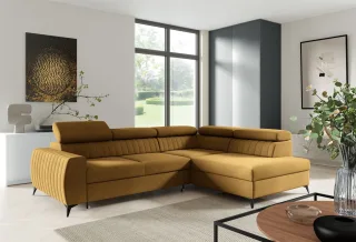 Ecksofa Schlafsofa Sofa TORONTO Stoff Element Honiggelb Ottomane Rechts