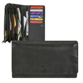Damen Portemonnaie 12 Kartenfächer 4-fächrig Leder schwarz 17x9cm | Bear Design Noor. Zeitloses Design trifft auf hocheffiziente Fächeraufteilung.