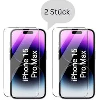 CLM-Tech Displayschutzglas 2x Schutzfolie für iPhone 15 Pro Max - Panzerfolie für Apple iPhone 15 Pro Max, - Panzerglas Folie - Anti-Fingerabdruck und kratzfest -, 2 Stück, Kristallklar