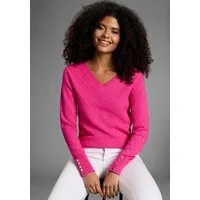 Laura Scott V-Ausschnitt-Pullover kuscheliger Winterstrick mit Strukturstrick und Knöpfen