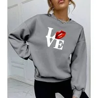 RMK Rundhalspullover Damen Winter Pullover Oversize Love Pulli Hoodie Loose Fit mit Baumwolle Liebe