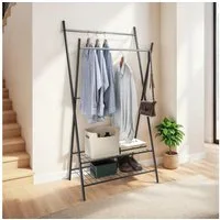 IDIMEX Kleiderständer RUBY, Standgarderobe mit Schuhablage aus Metall Flurgarderobe chrom/schwarz