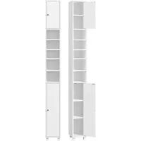 Yaheetech Hochschrank Schmaler Badezimmerschrank 181 cm (H) mit 2 Türen & Offenen Fächern, 6 höhenverstellbare Einlegeböden