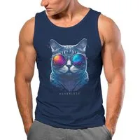 Neverless Tanktop Herren Tank-Top Aufdruck Katze Cat Sommer Style Fashion Streetstyle mit Print