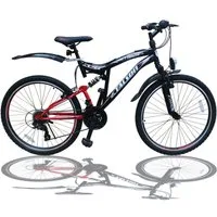 Talson Mountainbike 26 Zoll Fahrrad mit, 21 Gang Shimano, Kettenschaltung, mit Beleuchtung nach StVZO und Vollfederung Schwarz-Rot