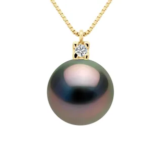 Halskette Schmuck Diamanten 0,03 cts – Echte Tahiti-Zuchtperle rund 9–10 mm
